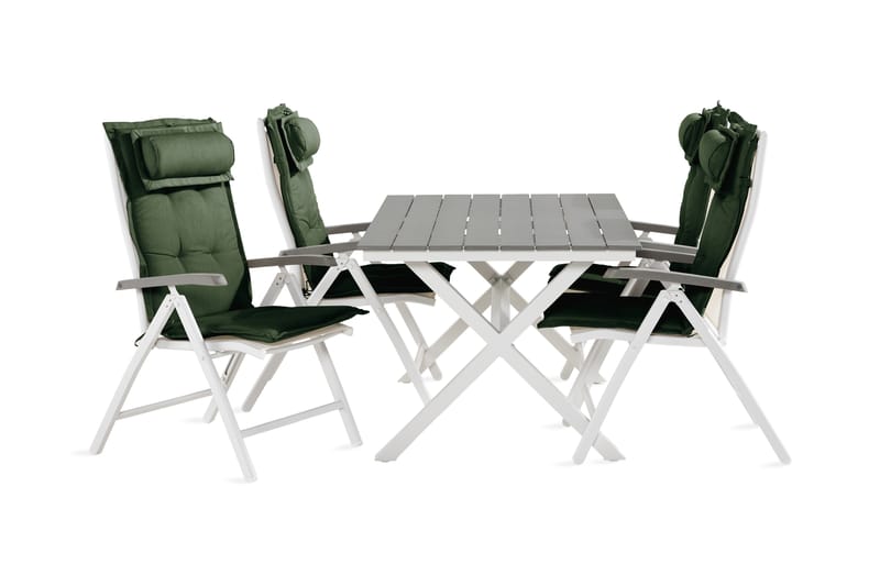 Spisegruppe Tunis 150 cm + 4 Monaco Lyx Posisjonsstoler m Pute - Svart|Grønn|Hvit - Spisegrupper hage
