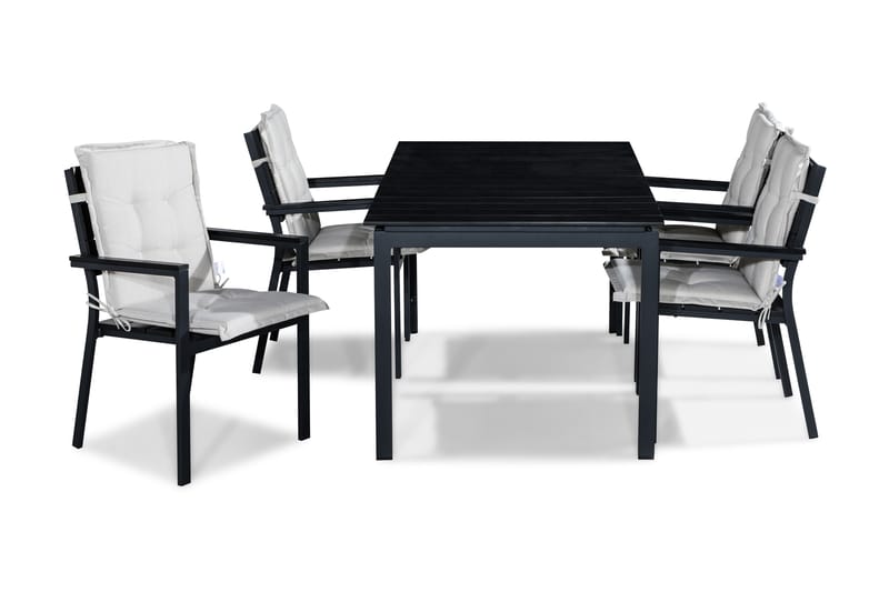 Spisegruppe Tunis 152-210x90 + 4 Tunis Stablestol m Pute, Svart|Offwhite