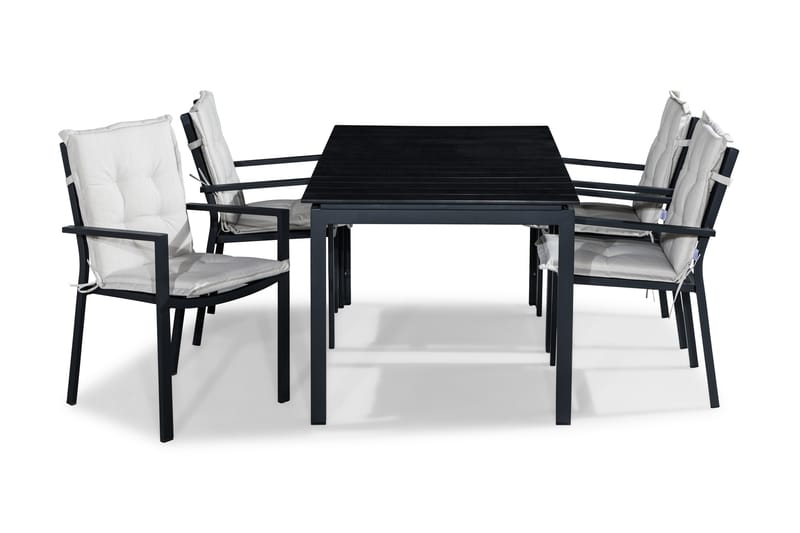 Spisegruppe Tunis 152-210x90 + 4 Tunis Stablestol m Pute, Svart|Offwhite