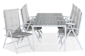 Spisegruppe Tunis 205x90 + 6 Maggie Posisjonsstol m Pute - Hvit|Grå|Offwhite - Hagemøbler & utemiljø - Hagegruppe - Spisegrupper hage