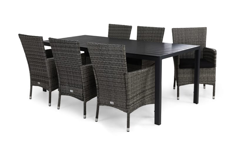 Spisegruppe Tunis 205x90 + 6 Thor Stoler m Pute - Svart|Grå - Hagemøbler & utemiljø - Hagegruppe - Spisegrupper hage