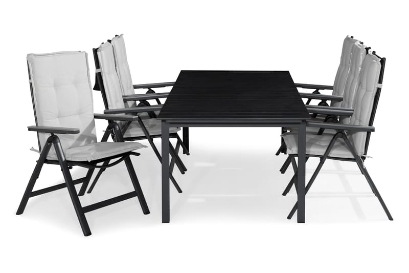 Spisegruppe Tunis 205x90+6 Monaco Light Posisjonsstol m Pute, Svart|Grå|Offwhite