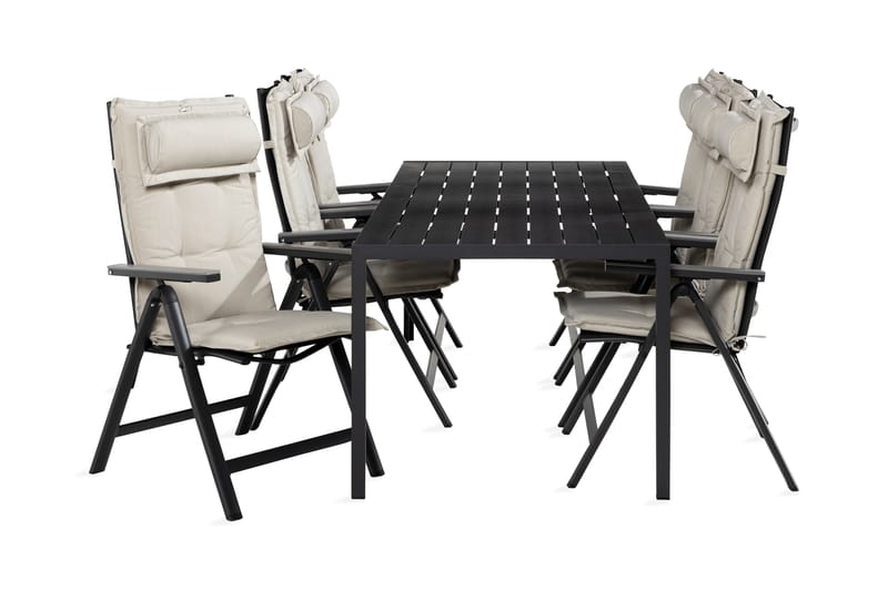 Spisegruppe Tunis 90x205+6 Monaco Light Stol +Pute - Svart|Grå|Offwhite - Hagemøbler & utemiljø - Hagegruppe - Spisegrupper hage