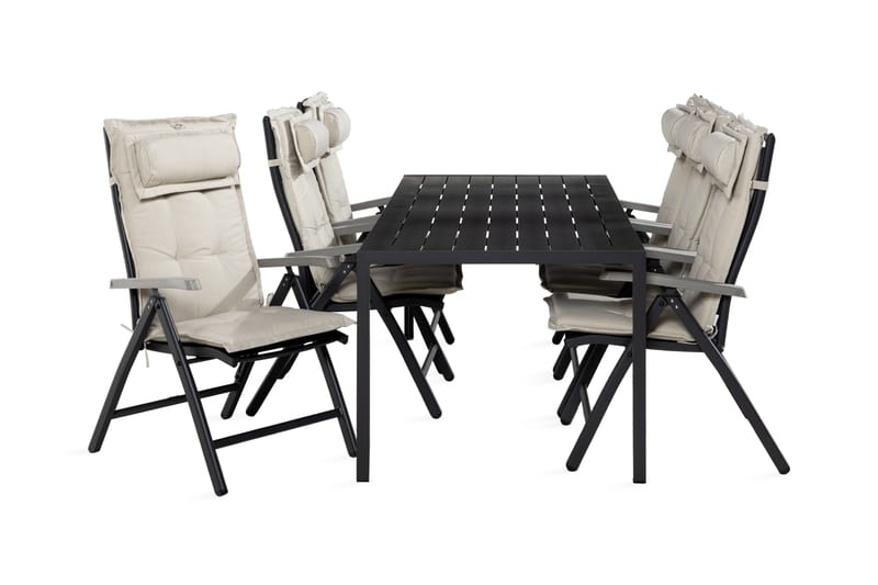Spisegruppe Tunis 90x205+6 Monaco Stoler m Pute - Svart|Grå|Offwhite - Hagemøbler & utemiljø - Hagegruppe - Spisegrupper hage