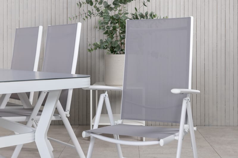 Spisegruppe Virya 160cm + 6 Break Posisjonsstoler Hvit/Grå - Venture Home - Spisegrupper hage