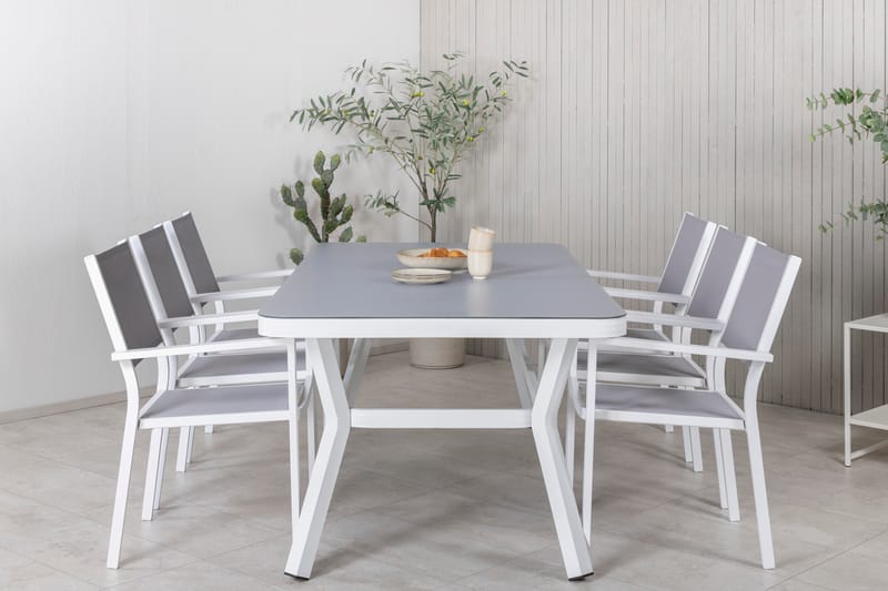 Spisegruppe Virya 200cm+6 Copacabana Stablebare Stoler Hvit/ - Venture Home - Hagemøbler & utemiljø - Hagegruppe - Spisegrupper hage