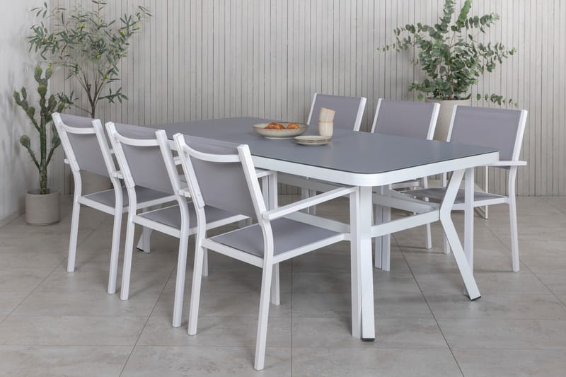 Spisegruppe Virya 200cm+6 Copacabana Stablebare Stoler Hvit/ - Venture Home - Hagemøbler & utemiljø - Hagegruppe - Spisegrupper hage