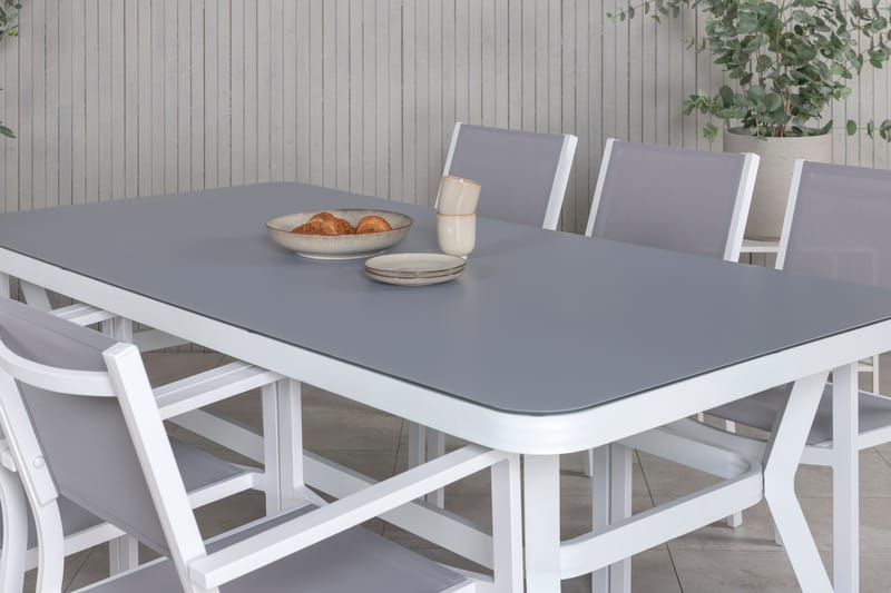Spisegruppe Virya 200cm+6 Copacabana Stablebare Stoler Hvit/ - Venture Home - Hagemøbler & utemiljø - Hagegruppe - Spisegrupper hage