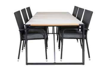 Texas Spisegruppe 200cm + 6 Anna Karmstoler - Svart/Grå - Hagemøbler & utemiljø - Hagegruppe - Spisegrupper hage