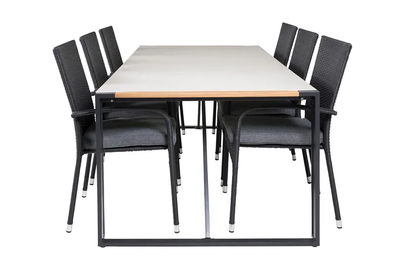 Texas Spisegruppe 200cm + 6 Anna Karmstoler, Svart/Grå