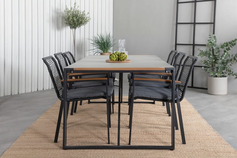Texas Spisegruppe 200cm + 6 Dallas Spisestoler - Svart - Hagem øbler & utemiljø - Hagegruppe - Spisegrupper hage