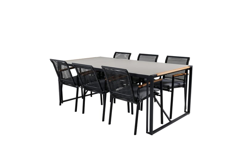 Texas Spisegruppe 200cm + 6 Dallas Spisestoler, Svart