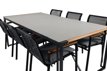 Texas Spisegruppe 200cm + 6 Dallas Spisestoler - Svart - Hagemøbler & utemiljø - Hagegruppe - Spisegrupper hage