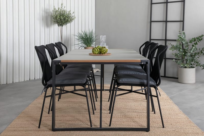 Texas Spisegruppe 200cm + 6 Julian Spisestoler - Svart/Grå - Hagemøbler & utemiljø - Hagegruppe - Spisegrupper hage