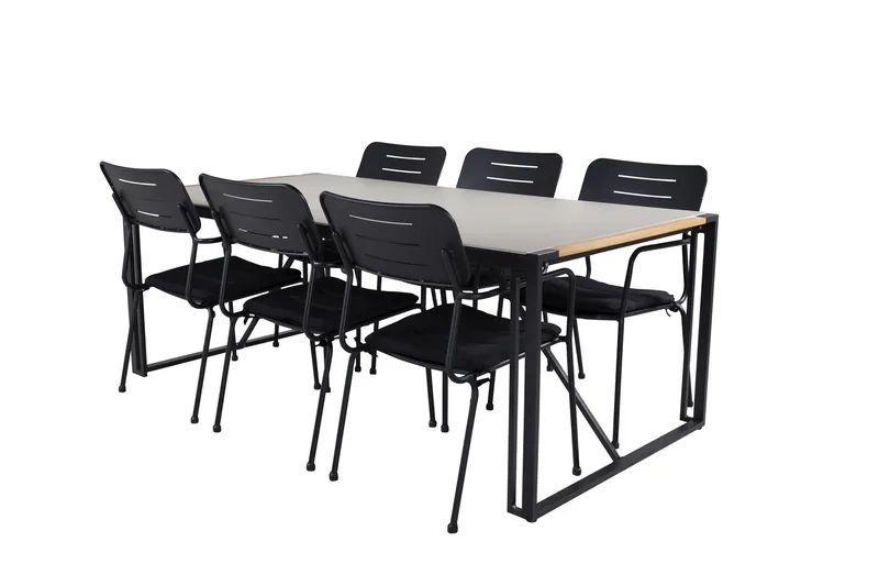 Texas Spisegruppe 200cm + 6 Nicke Spisestoler, Svart