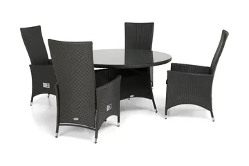 Thor Spisegruppe Ø140+4 Jenny Regulerbare Stoler - Svart - Hagemøbler & utemiljø - Hagegruppe - Spisegrupper hage