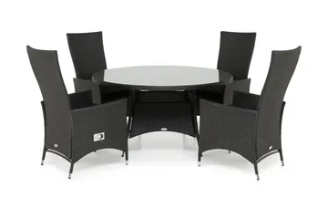 Thor Spisegruppe Ø140+4 Jenny Regulerbare Stoler - Svart - Hagemøbler & utemiljø - Hagegruppe - Spisegrupper hage