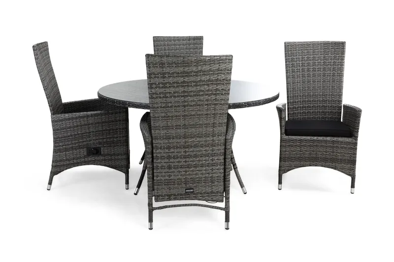 Thor Spisegruppe Ø140+4 Jenny Regulerbare Stoler+Puter, Grå/Svart