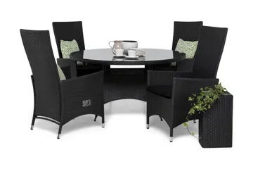 Thor Spisegruppe Ø140+4 Jenny Regulerbare Stoler+Puter - Svart - Hagemøbler & utemiljø - Hagegruppe - Spisegrupper hage