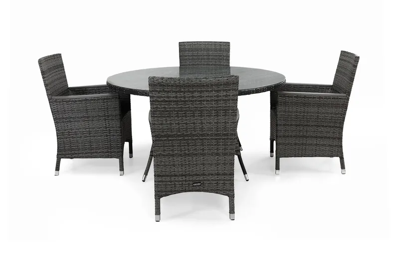 Thor Spisegruppe Ø140+4 Stoler Lyx m Armlener, Grå/Aintwood