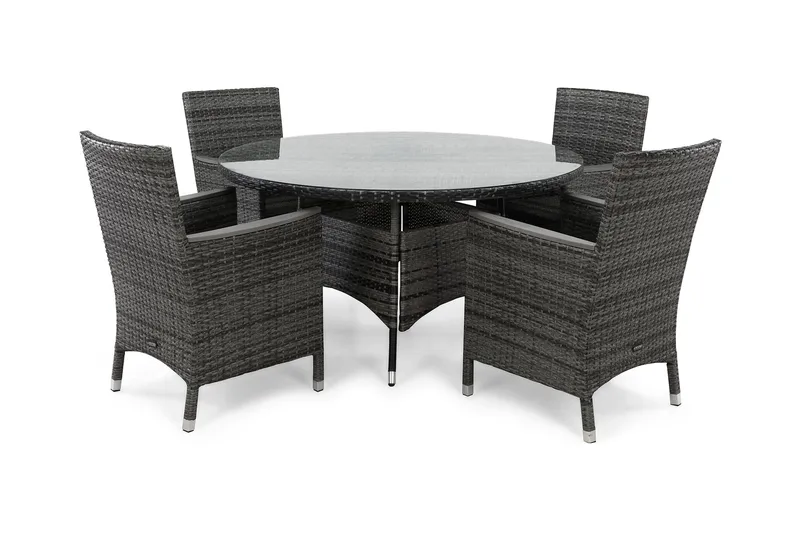 Thor Spisegruppe Ø140+4 Stoler Lyx m Armlener - Grå/Aintwood - Hagemøbler & utemiljø - Hagegruppe - Spisegrupper hage