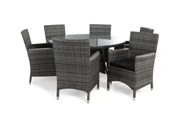 Thor Spisegruppe Ø140+4 Stoler Lyx m Armlener+Puter - Grå/Aintwood/Svart - Hagemøbler & utemiljø - Hagegruppe - Spisegrupper hage