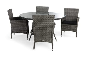 Thor Spisegruppe Ø140+4 Thor Stoler+Puter - Grå/Svart - Hagemøbler & utemiljø - Hagegruppe - Spisegrupper hage