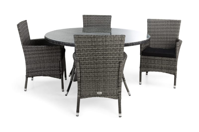 Thor Spisegruppe Ø140+4 Thor Stoler+Puter, Grå/Svart