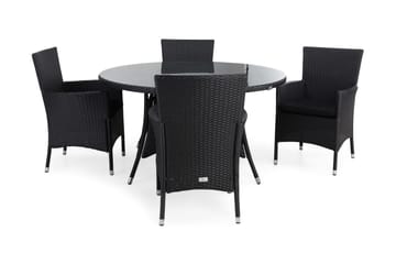 Thor Spisegruppe Ø140+4 Thor Stoler+Puter - Svart - Hagemøbler & utemiljø - Hagegruppe - Spisegrupper hage