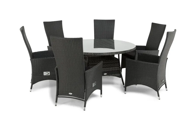 Thor Spisegruppe Ø140+6 Jenny Regulerbare Stoler - Grå/Svart - Hagemøbler & utemiljø - Hagegruppe - Spisegrupper hage