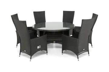 Thor Spisegruppe Ø140+6 Jenny Regulerbare Stoler - Grå/Svart - Hagemøbler & utemiljø - Hagegruppe - Spisegrupper hage