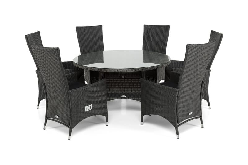 Thor Spisegruppe Ø140+6 Jenny Regulerbare Stoler, Grå/Svart