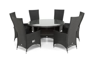 Thor Spisegruppe Ø140+6 Jenny Regulerbare Stoler - Grå/Svart - Hagemøbler & utemiljø - Hagegruppe - Spisegrupper hage