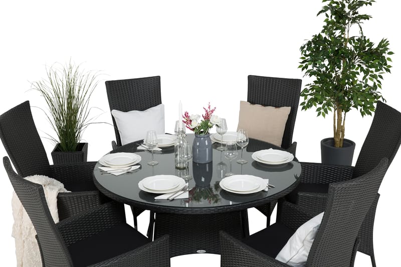 Thor Spisegruppe Ø140+6 Jenny Regulerbare Stoler - Svart - Hagemøbler & utemiljø - Hagegruppe - Spisegrupper hage