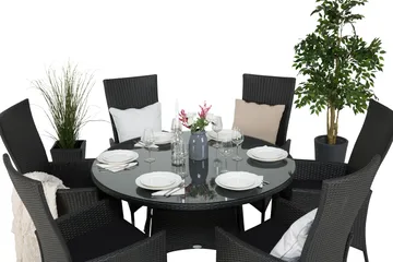 Thor Spisegruppe Ø140+6 Jenny Regulerbare Stoler - Svart - Hagemøbler & utemiljø - Hagegruppe - Spisegrupper hage