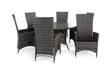 Thor Spisegruppe Ø140+6 Jenny Regulerbare Stoler+Puter - Grå/Svart - Hagemøbler & utemiljø - Hagegruppe - Spisegrupper hage