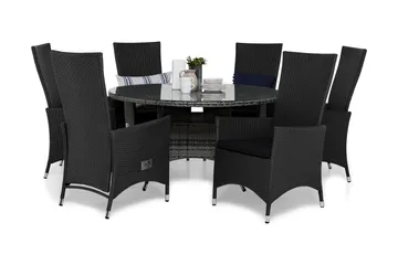 Thor Spisegruppe Ø140+6 Jenny Regulerbare Stoler+Puter - Grå/Svart - Hagemøbler & utemiljø - Hagegruppe - Spisegrupper hage