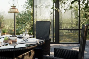 Thor Spisegruppe Ø140+6 Jenny Regulerbare Stoler+Puter - Grå/Svart - Hagemøbler & utemiljø - Hagegruppe - Spisegrupper hage