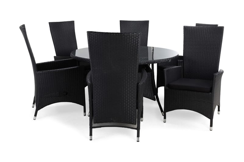 Thor Spisegruppe Ø140+6 Jenny Regulerbare Stoler+Puter, Svart