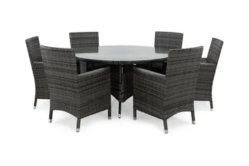 Thor Spisegruppe Ø140+6 Stoler Lyx m Armlener - Grå/Aintwood - Hagemøbler & utemiljø - Hagegruppe - Spisegrupper hage