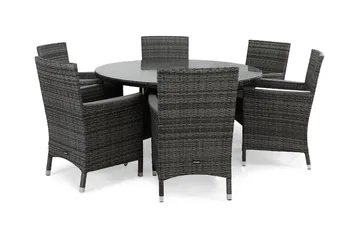 Thor Spisegruppe Ø140+6 Stoler Lyx m Armlener - Grå/Aintwood - Hagemøbler & utemiljø - Hagegruppe - Spisegrupper hage