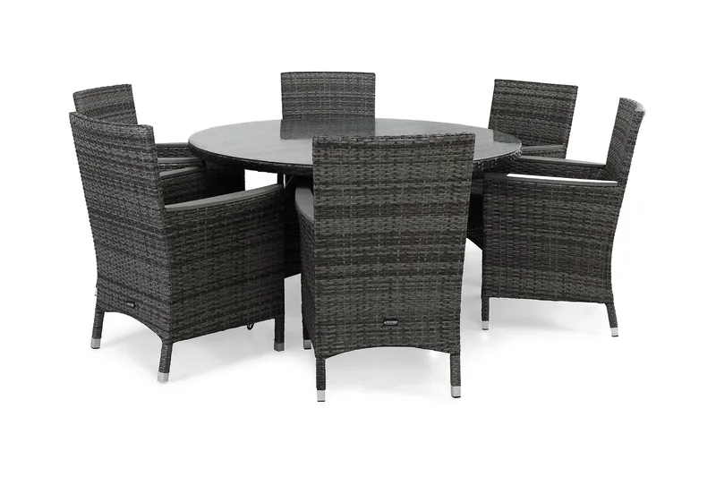 Thor Spisegruppe Ø140+6 Stoler Lyx m Armlener - Grå/Aintwood - Hagemøbler & utemiljø - Hagegruppe - Spisegrupper hage