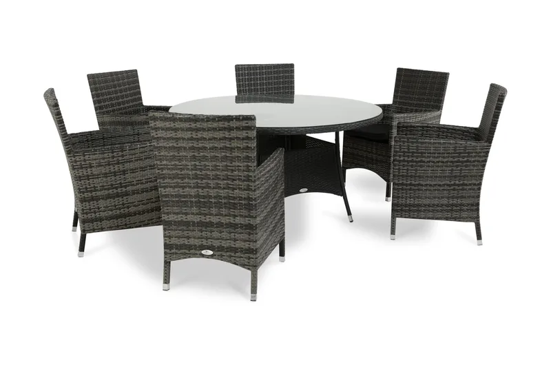 Thor Spisegruppe Ø140+6 Thor Stoler - Svart/Grå - Hagemøbler & utemiljø - Hagegruppe - Spisegrupper hage