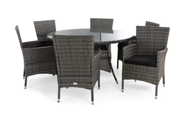 Thor Spisegruppe Ø140+6 Thor Stoler+Puter - Grå/Svart - Hagemøbler & utemiljø - Hagegruppe - Spisegrupper hage