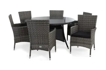 Thor Spisegruppe Ø140+6 Thor Stoler+Puter - Svart/Grå - Hagemøbler & utemiljø - Hagegruppe - Spisegrupper hage