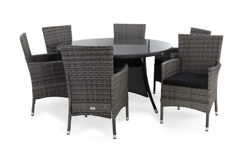 Thor Spisegruppe Ø140+6 Thor Stoler+Puter, Svart/Grå