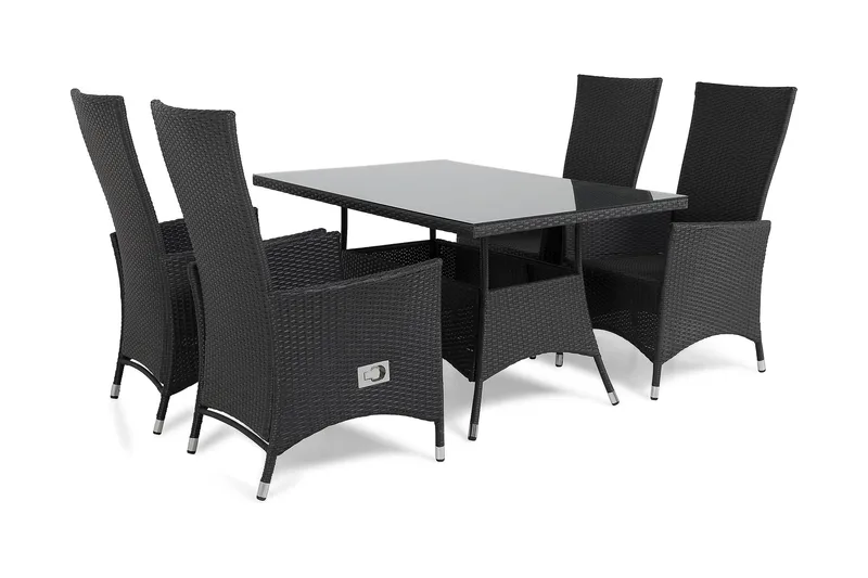 Thor Spisegruppe 140+4 Jenny Regulerbare Stoler - Svart - Hagemøbler & utemiljø - Hagegruppe - Spisegrupper hage