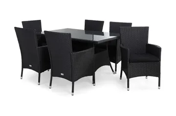 Thor Spisegruppe 140+6 Thor Lyx Stoler+Puter - Svart - Hagemøbler & utemiljø - Hagegruppe - Spisegrupper hage