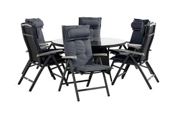 Thor Spisegruppe 140 Rund+6 Monaco Stoler m Pute - Svart/Grå - Hagemøbler & utemiljø - Hagegruppe - Spisegrupper hage