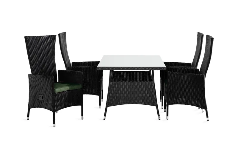 Thor Spisegruppe 140x90 + 4 Jenny Stol Stillbar m Pute, Svart/Grønn